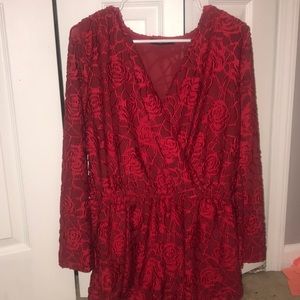Red felt lace design romper